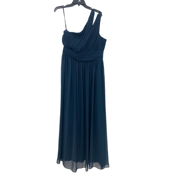 Levkoff 7059 One Shoulder Bridesmaid Prom Cocktail Crepe Dress Navy Blue 12 - Picture 1 of 3